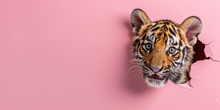 Close up view picture of the hollow pink hole on the the wall that show the tiger stay inside the wall that has been made from some material yet still can be break to look through other side. AIGX03.の素材