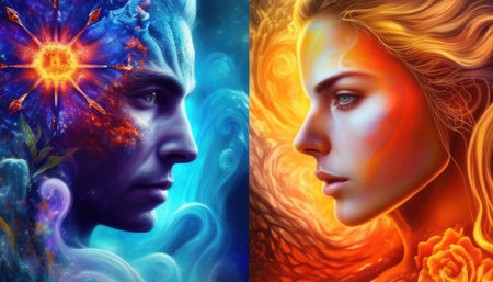 A man and a woman, one made of fire and one made of water AIG51A.の素材