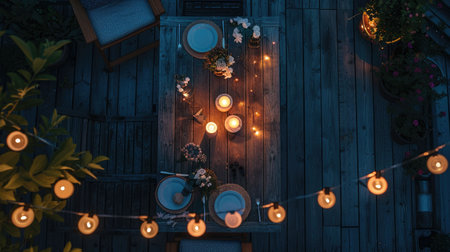 A wooden fence adorned with a string of lights, creating a magical ambiance for any event. Enhance your landscape with this charming light fixture AIG50の素材