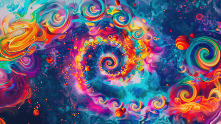 An organisminspired art piece with swirling patterns and bubbles in electric blue and magenta hues on a black background. The circles and symmetry create a visually captivating display AIG50の素材