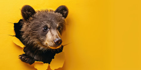 Close up view picture of the hollow yellow hole on the the wall that show the bear stay inside the wall that has been made from some material yet still can be break to look through other side. AIGX03.の素材