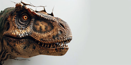 Close up view picture of the hollow white hole on the the wall that show the t.rex stay inside the wall that has been made from some material yet still can be break to look through other side. AIGX03.の素材