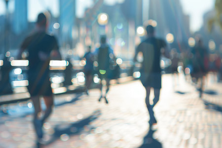 Blurred image of people running in the city AIG51A.の素材