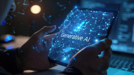 Generative AI creation by AI artificial intelligence brain processor in concept of AI artificial intelligence engineering, big data and AI machine learning to use generative AI for business. LLMsの素材