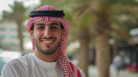 young arabic man smiling face in town AIG51A.の素材