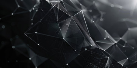 A dark, abstract background with glowing white lines and dots. AIG51A.の素材