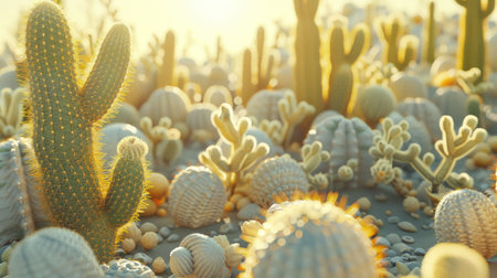 This garden is home to a diverse array of cacti, showcasing the beauty of these terrestrial plants in a natural environment. Its like a living painting of vegetation in a biome AIG50の素材