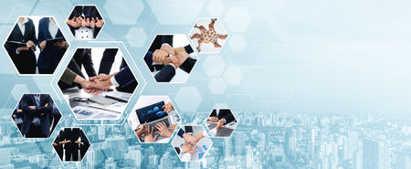 Teamwork and human resources HR management technology concept in corporate business with people...