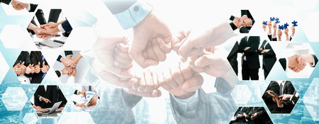 Teamwork and human resources HR management technology concept in corporate business with people...