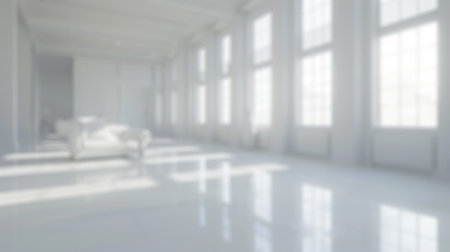 Blur background of elegant and sophisticated showroom living room with modern furniture. Interior design photography. Luxury home concept. Design for furniture catalog, real estate marketing. Spate.の写真素材