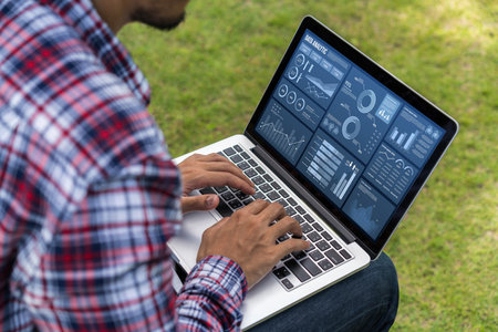 Business data dashboard provide business intelligence analytic for marketing strategy planning snugly with big data set to analyze customer demands and foreseeing business futureの写真素材