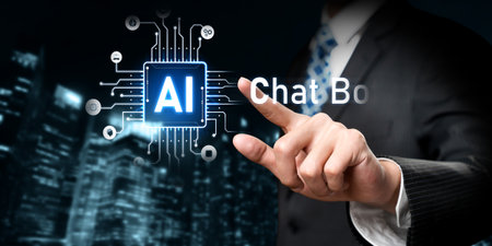 Human interact with AI artificial intelligence virtual assistant chatbot in concept of AI artificial...