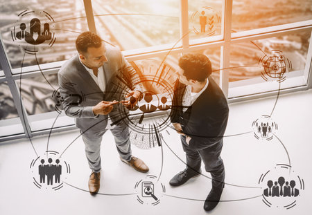 Human Resources Recruitment and People Networking Concept. Modern graphic interface showing professional employee hiring and headhunter seeking interview candidate for future manpower. udsの写真素材