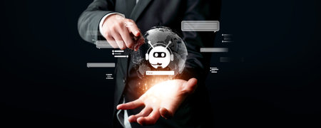 Human interact with AI artificial intelligence virtual assistant chatbot in concept of AI artificial...