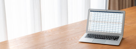 Accounting software on computer screen showing financial statement spreadsheets and account balance of corporate business offer accountant a fine calculation accounting snuglyの写真素材