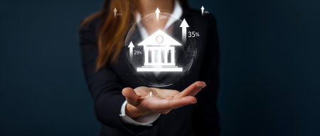 Business person transforms online banking, employing tech for innovative finance solutions. Streamlining banking and finance processes, Technology elevates online banking to new heights. FaaSの写真素材