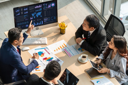 Business data dashboard provide business intelligence analytic for marketing strategy planning snugly with big data set to analyze customer demands and foreseeing business futureの写真素材
