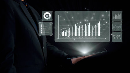 Business person delve into data analytics to uncover trends and insights from predictive big data...