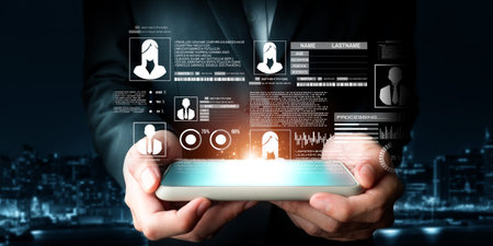 Business person discover key to ID security ensure identity shielded with top security practices,...