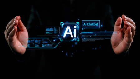 Human interact with AI artificial intelligence virtual assistant chatbot in concept of AI artificial intelligence prompt engineering, LLM AI deep learning to use generative AI for work support. UUIDの写真素材