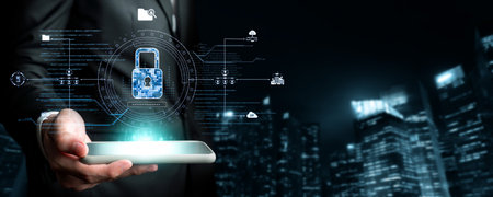 Business person explore the core of cyber security. Delve into cyber protection methods, threats,...