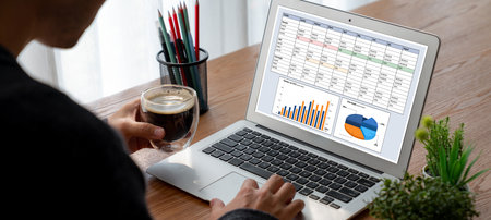 Business data dashboard provide business intelligence analytic for marketing strategy planning snugly with big data set to analyze customer demands and foreseeing business futureの写真素材