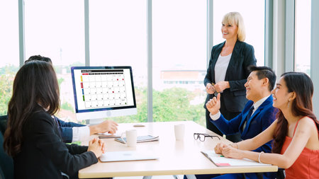 Calendar on computer software application for modish schedule planning for personal organizer and online businessの写真素材