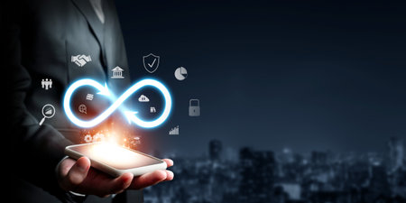 Business person embrace infinite possibilities and essence of infinity, inspiring to explore...