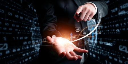 Business person evaluates metrics for business growth, setting goals for expansion. Insights on...