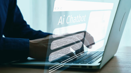 Human interact with AI artificial intelligence virtual assistant chatbot in concept of AI artificial...