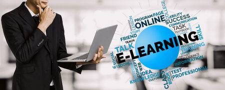 E-learning and Online Education for Student and University Concept. Graphic interface showing...