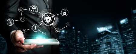 Business person explore the core of cyber security. Delve into cyber protection methods, threats,...
