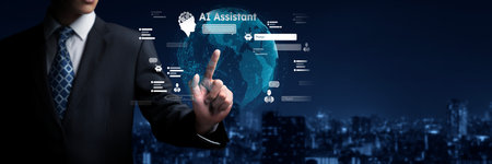 Human interact with AI artificial intelligence virtual assistant chatbot in concept of AI artificial...
