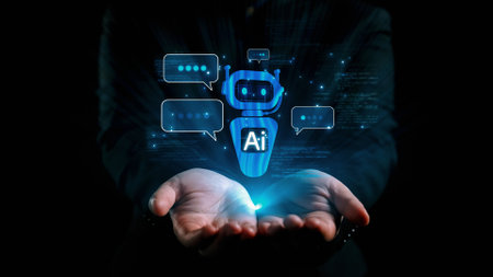 Human interact with AI artificial intelligence virtual assistant chatbot in concept of AI artificial...