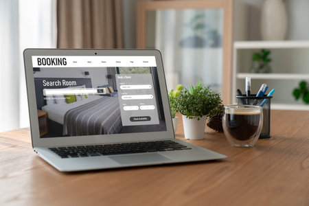 Online hotel accommodation booking website provide modish reservation system . Travel technology concept .の写真素材