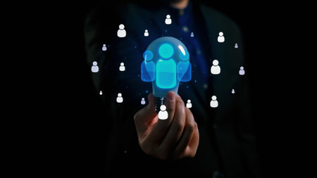 Business person engages in networking, building valuable connections. Effective people networking strategies to broaden professional network and opportunities UUIDの写真素材