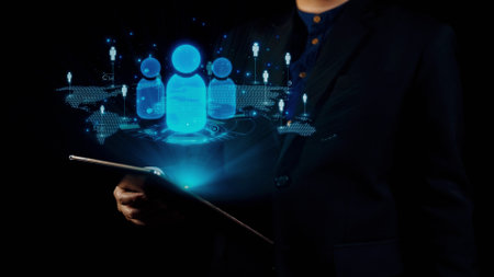 Business person engages in networking, building valuable connections. Effective people networking strategies to broaden professional network and opportunities UUIDの写真素材