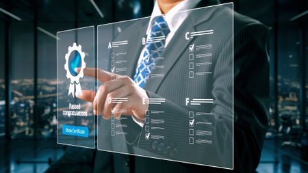 Business person secures product certification, marking a key achievement. Demonstrates commitment to...