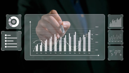 Business person delve into data analytics to uncover trends and insights from predictive big data models to real-time analysis, learn how data driven decisions propel analytic industries forward UUIDの写真素材