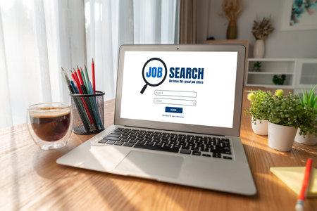 Online job search on modish website for worker to search for job opportunities on the recruitment internet networkの写真素材