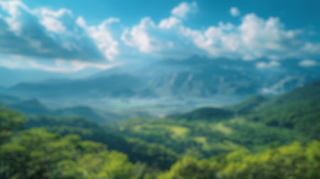 Blur background of spring nature with park or grass lawn with sun ray in summer. Landscape of grass field, cloud and blue sky in bright sunny day. Green environmental public park concept. Spate.の写真素材