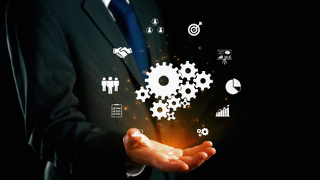 Business person fosters teamwork and collaboration, enhancing team function and productivity. Elevating teamwork through strategic collaboration and shared goals. UUIDの写真素材