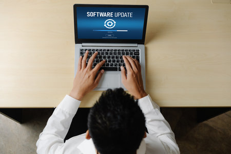 Software update on computer for modish version of device software upgradeの写真素材