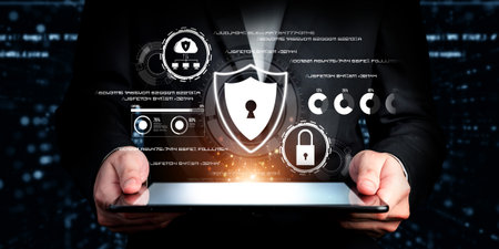 Business person explore the core of cyber security. Delve into cyber protection methods, threats,...