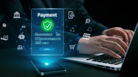 Business person initiates an online payment transaction, showcasing secure and efficient methods. Learn the best practices for safe online payment transactions. UUIDの写真素材