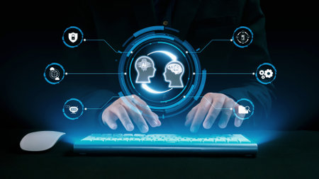 Human interact with AI artificial intelligence brain processor in concept of AI artificial...