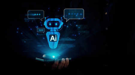 Human interact with AI artificial intelligence virtual assistant chatbot in concept of AI artificial...