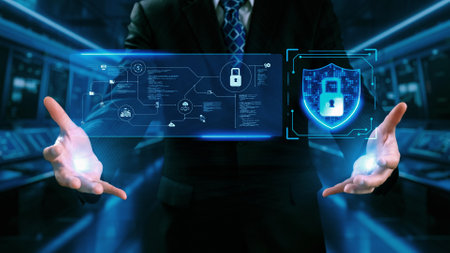 Business person explore the core of cyber security. Delve into cyber protection methods, threats,...