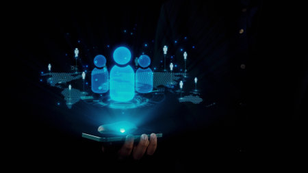 Business person engages in networking, building valuable connections. Effective people networking strategies to broaden professional network and opportunities UUIDの写真素材