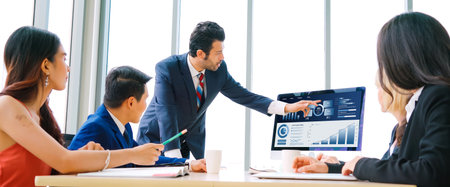 Business data dashboard provide business intelligence analytic for marketing strategy planning snugly with big data set to analyze customer demands and foreseeing business futureの写真素材